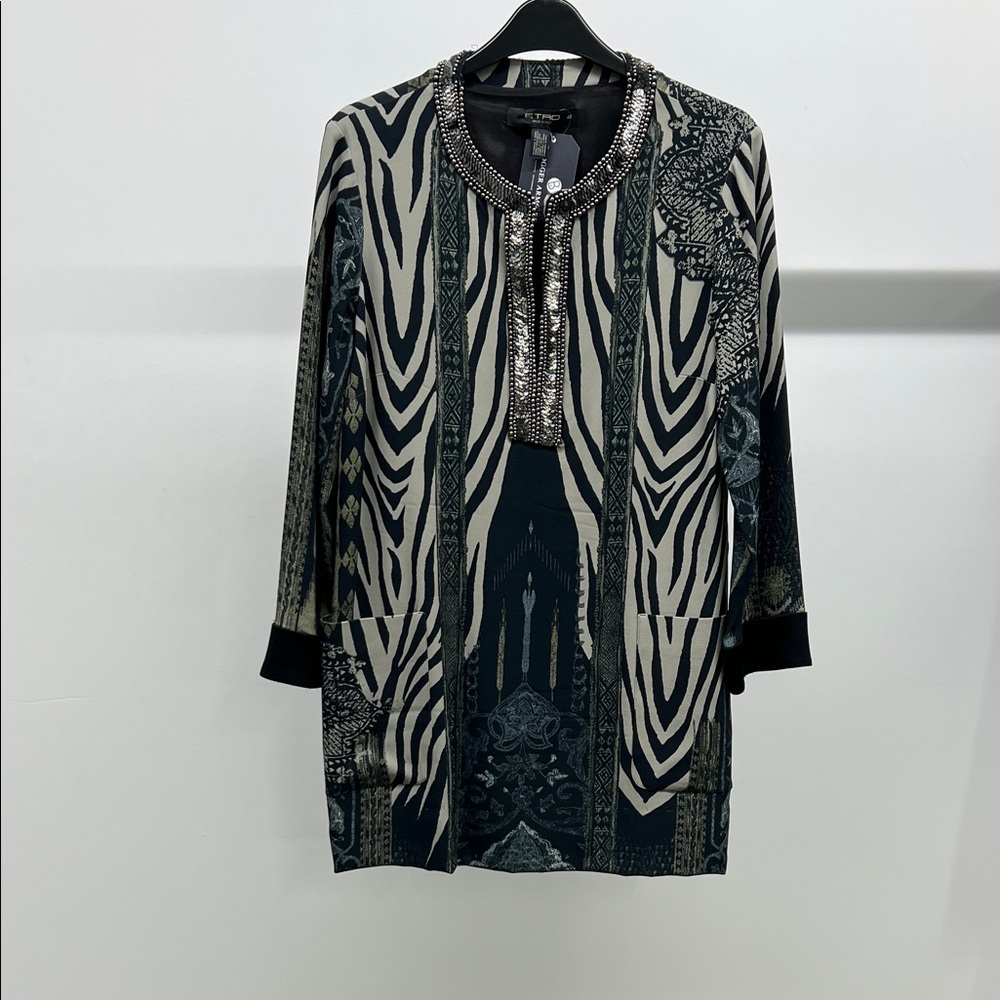 Etro Zebra Print Tunic with Beaded Collar